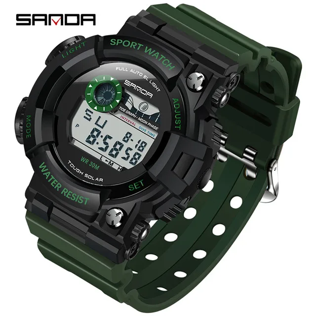 SANDA New Sports Men's Watches Top Brand Luxury Military Quartz Watch Men Waterproof S Shock Clock relogio masculino - Цвет: ArmyGreen