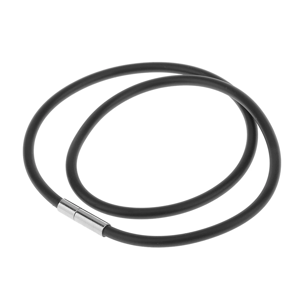 2Pcs 3mm Black Rubber Cord Choker Necklace Chain Unisex Metal Clasp