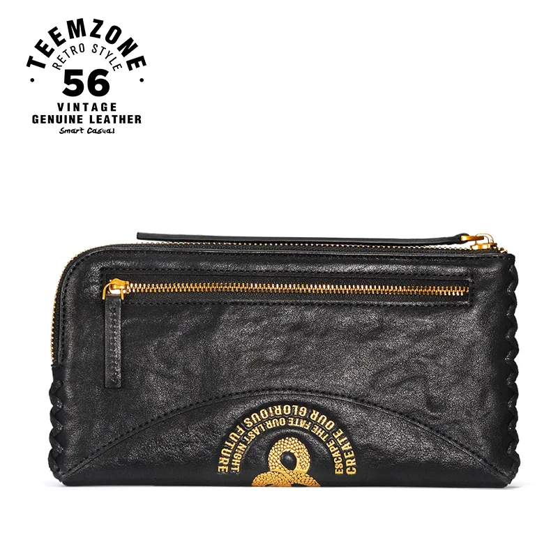 Мужской винтажный кошелек teemzone Длинный из натуральной кожи с отделением для