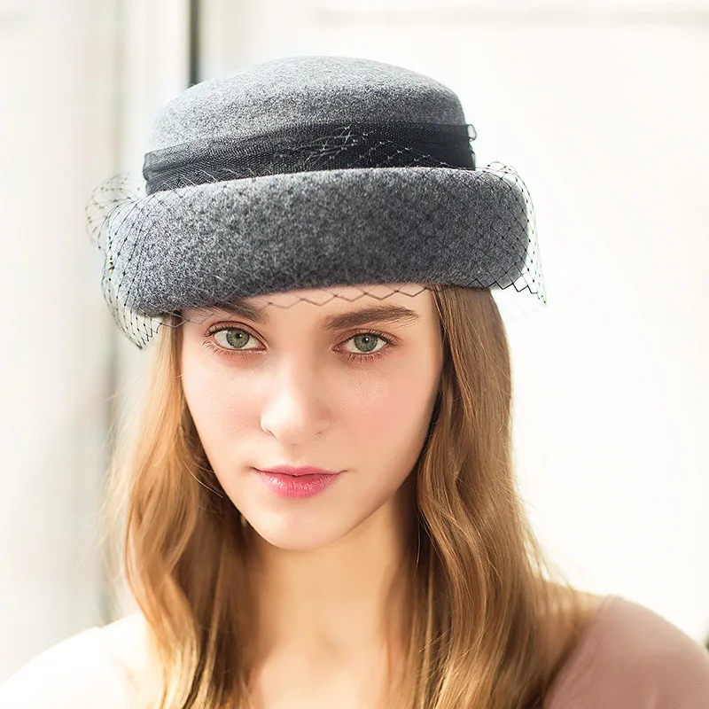 Lady Fedoras Wool Hat Girls Winter Warm Woolen Cap Female British