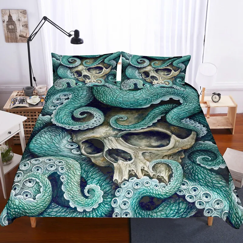 

Sugar skull 3d Bedding Sets luxury octopus skull Duvet Cover Bed Set Bedclothes king size bedline comforter set