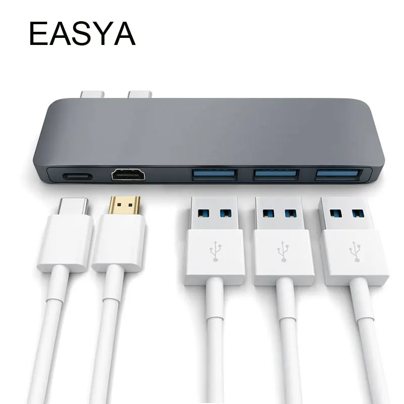 EASYA оптовая продажа Thunderbolt3 USB C концентратор к HDMI адаптер USB 3,0 концентратор с PD USB разветвитель для Macbook Pro 2018 тип-c 10 шт./лот