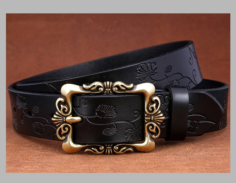 designer belts women Fashion Wide Genuine leather belts for women Vintage Floral Pin buckle Woman belt High quality second layer Cow skin jeans strap waist belt for women