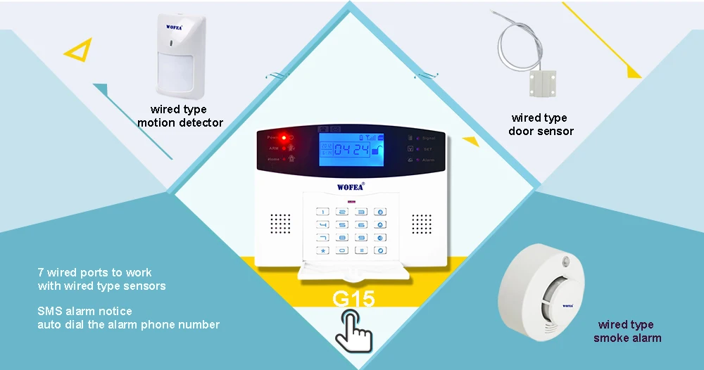 Wofea IOS Android APP управление беспроводной домашней безопасности GSM сигнализация Система Двусторонняя Интерком SMS уведомление для отключения питания