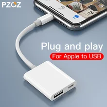 PZOZ 2 в 1 OTG кабель для apple iphone USB камера ридер адаптер Соединительный комплект кабель синхронизации данных для iphone x 8 7 Plus 6S