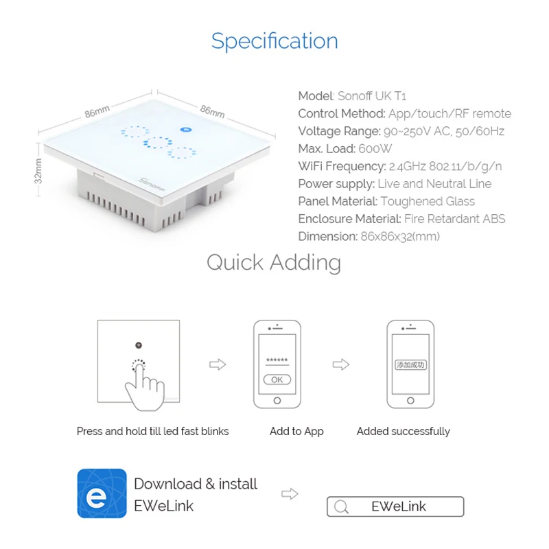 Sonoff T1 ЕС Умный дом Wifi настенный сенсорный светильник сенсорный/WiFi/433 RF/APP пульт дистанционного управления работает с Alexa Google Home