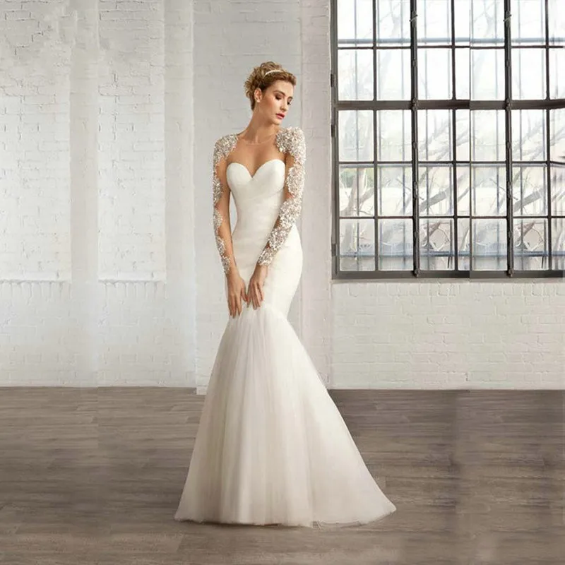 New White Tulle Mermaid Wedding Dresses 2017 Long Sleeve Bridal Gown New White Tulle Mermaid Wedding Dresses 2017 Long Sleeve Bridal Gown Online China Vestido De Noiva In From Weddings Events On