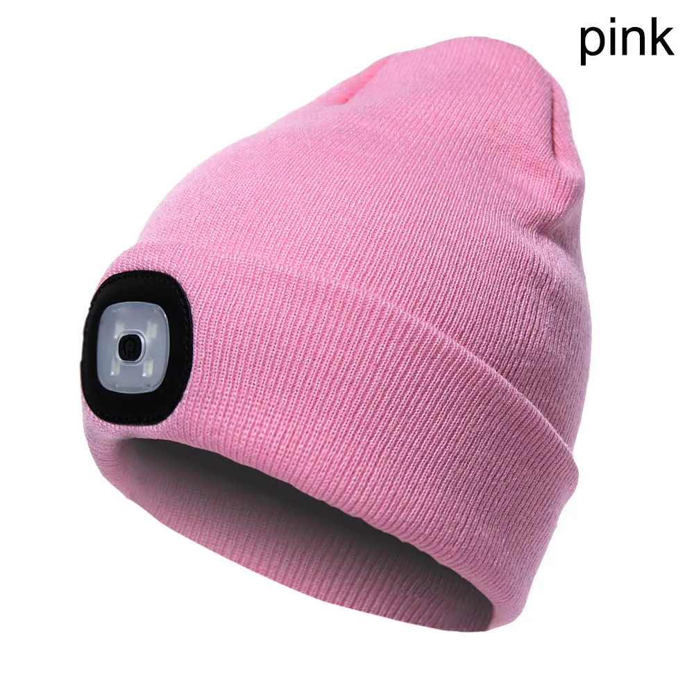 1 шт. яркий 4 светодиодный зимняя теплая шапочка Кепка шапка унисекс USB Перезаряжаемые походный фонарик Пеший Туризм NFE99 - Цвет: Розовый