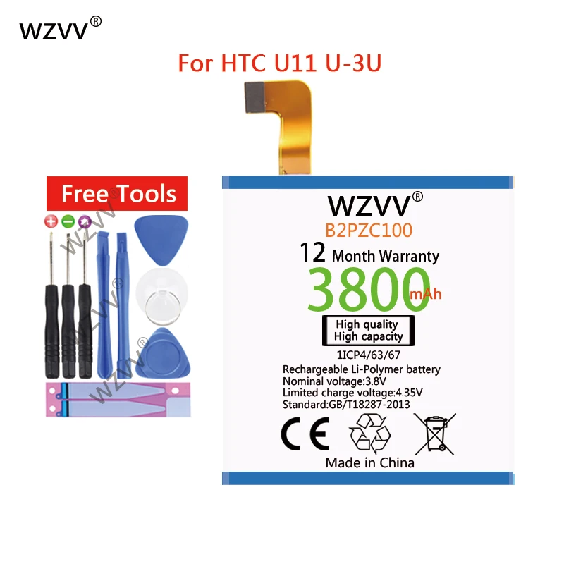 

wzvv 3800mAh Li-Polymer battery B2PZC100 for HTC U11 U-3U Replacement Batteries