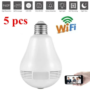 

5 pcs Bulb LED Light wifi IP Camera Wi-fi Fish-eye 360 degree CCTV VR Camera 1.3MP Home Security WiFi Camera Panoramic camera