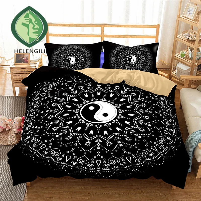 

HELENGILI 3D Bedding Set Yin Yang Print Duvet cover set lifelike bedclothes with pillowcase bed set home Textiles #2-08