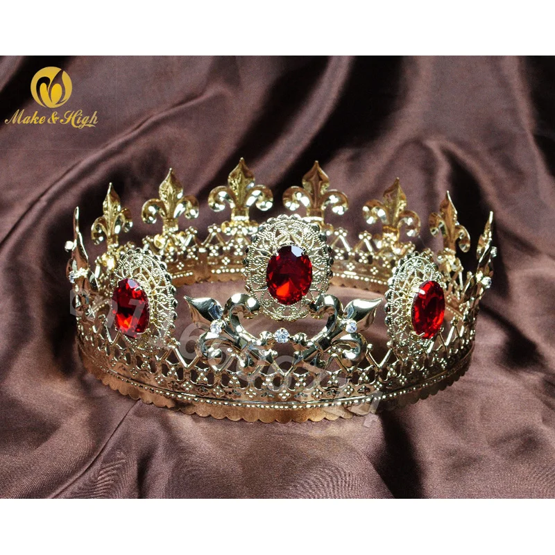 

Handmade Royal King Wedding Crown Bride Tiaras and Crowns Queen Crystal Rhinestones Diadem Prom Pageant Hair Accessorie Jewelry