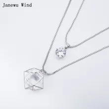 Janewu Wind Three-dimensional Geometric design big Crystal Pendant Necklace female double layers chain Crystal Necklace women