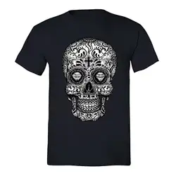 Sugar Skull Day of the Dead Футболка Черная Мексиканская Готическая Dia Los Muertos рубашка модная Стильная мужская футболка Классическая футболка из 100%