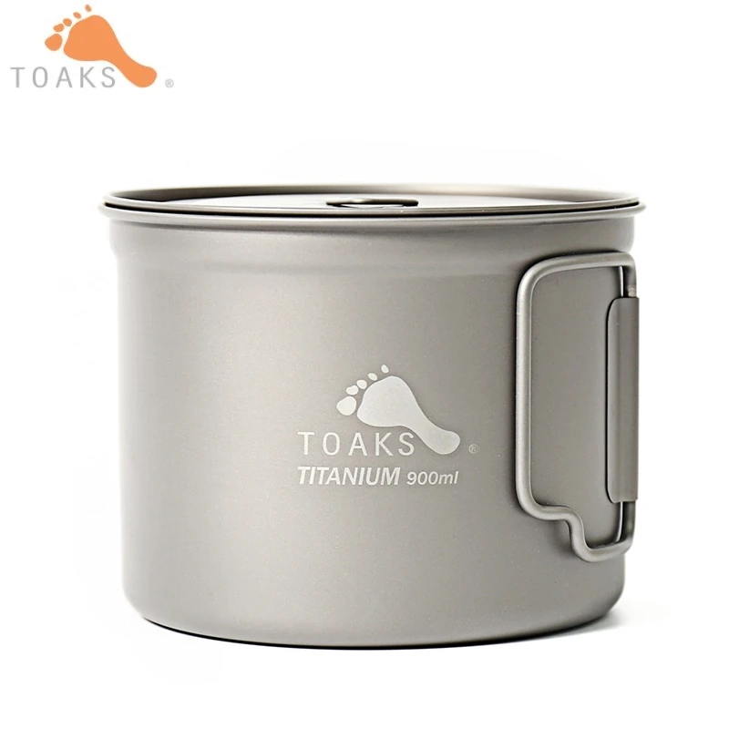 

TOAKS 900ml Outdoor Titanium Cup Pot Water Container For Camping Hiking Picnic With Cover Folded Handle Cookwares POT-900-D115