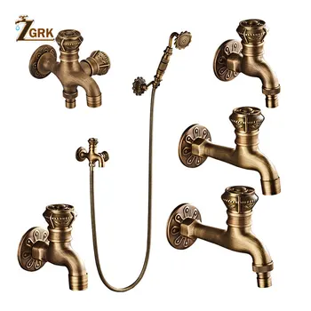 ZGRK Bibcock Faucet Retro Antique Brass Wall Mounted Bathroom Washing Machine Faucet Mop Sink Taps Outdoor Garden Faucet bibcock faucet for outdoor garden brass antique bronze washing machine faucet wall mounted bathroom tap toilet cold bibcock