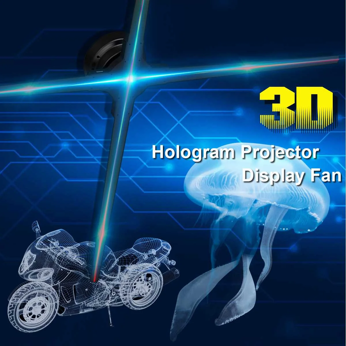 Upgraded 100CM Wifi 3D Holographic Projector Hologram Player LED Display Fan Advertising Light APP Control for holiday shop