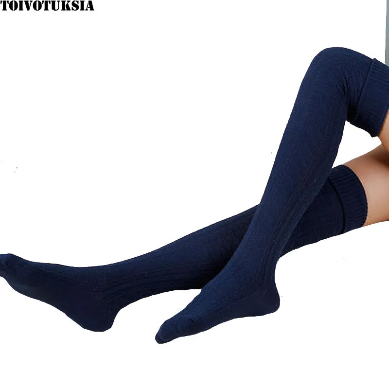 TOIVOTUKSIA-medias largas de algodón para mujer, medias por encima de la rodilla, cálidas y sexys, hasta el muslo, de punto, de invierno