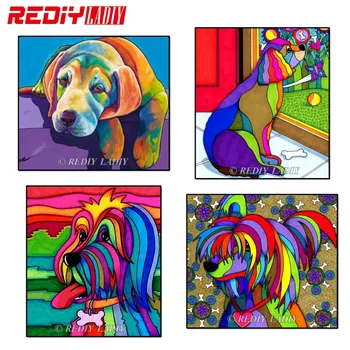 

REDIY LADIY Full Square Diamond Embroidery DIY Diamond Painting Cross Stitch Colorful Dog Mosaic Painting Rhinestones Room Deocr