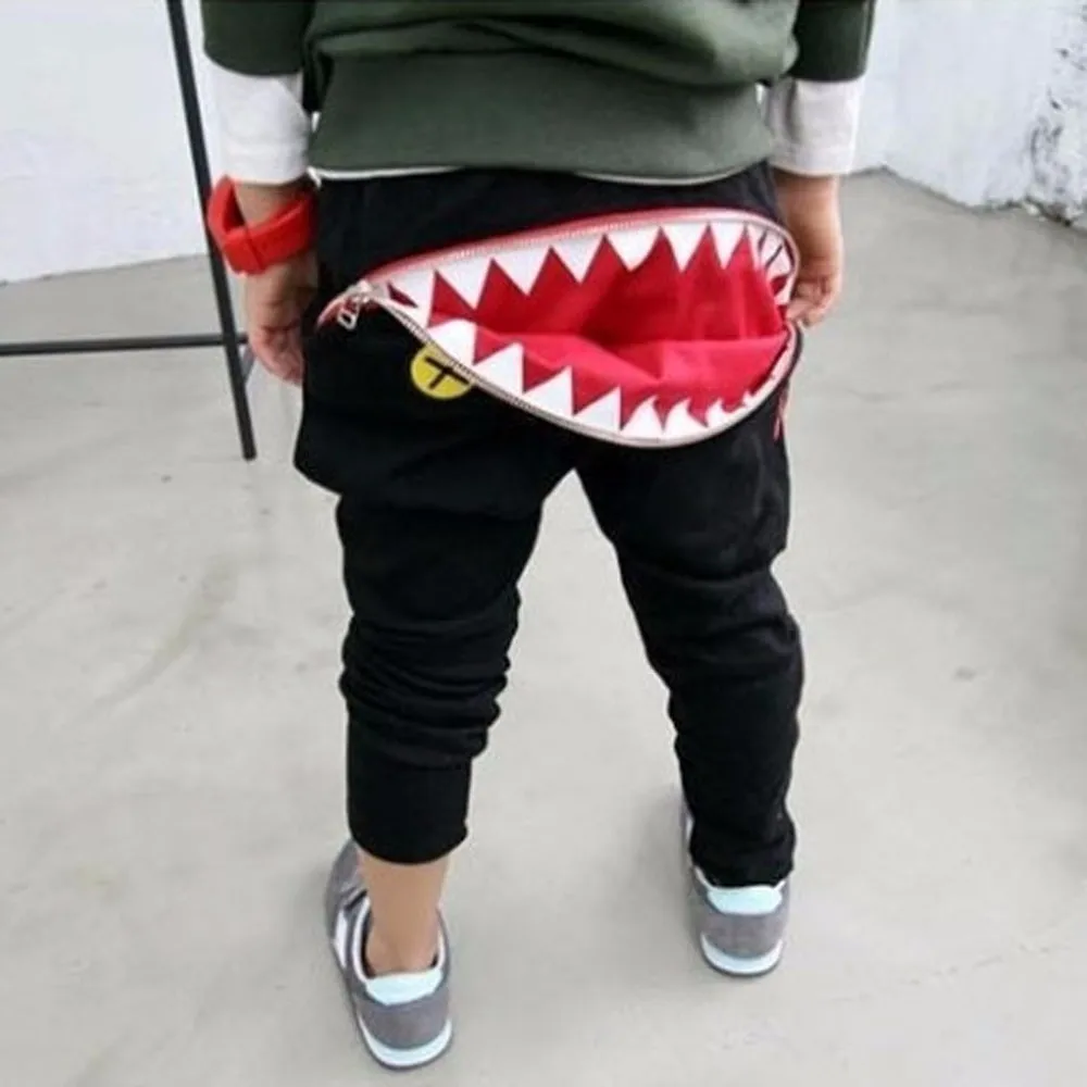 Модная детская одежда для маленьких девочек и мальчиков на молнии с зубами акулы летние штаны-шаровары yw0506