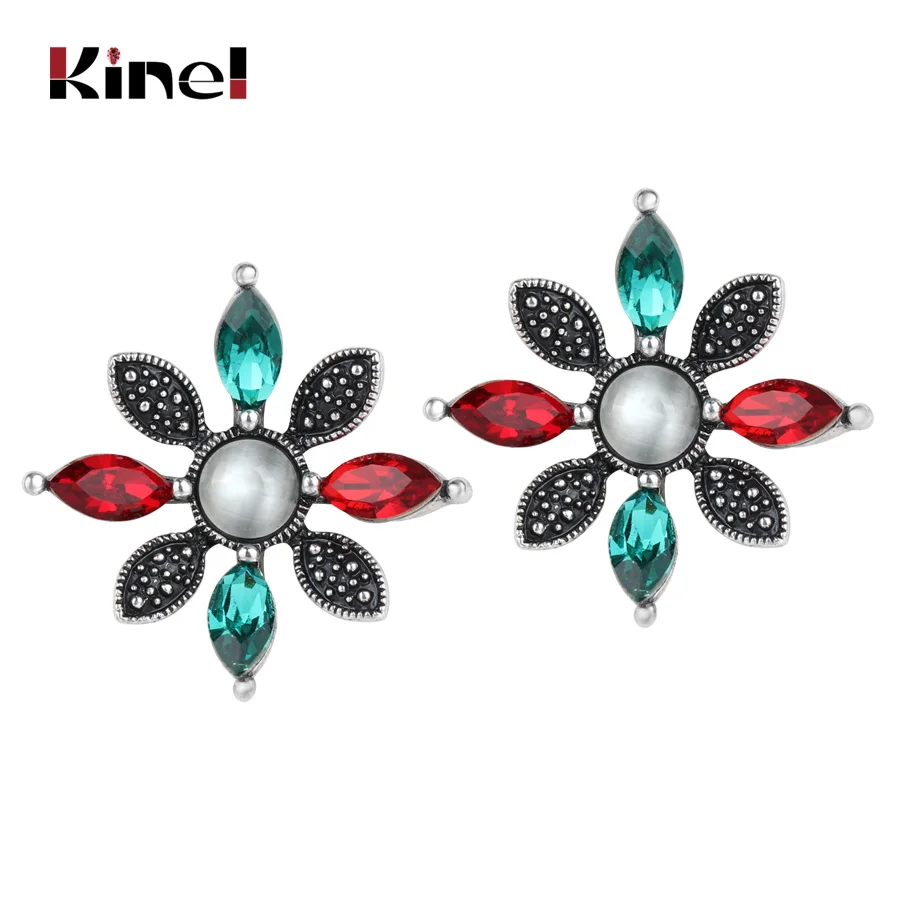 Кинели Горячие Женская Мода Опал Серьги-гвоздики старинное серебро красный кристалл цветок пикантные Рождественский подарок новинка года