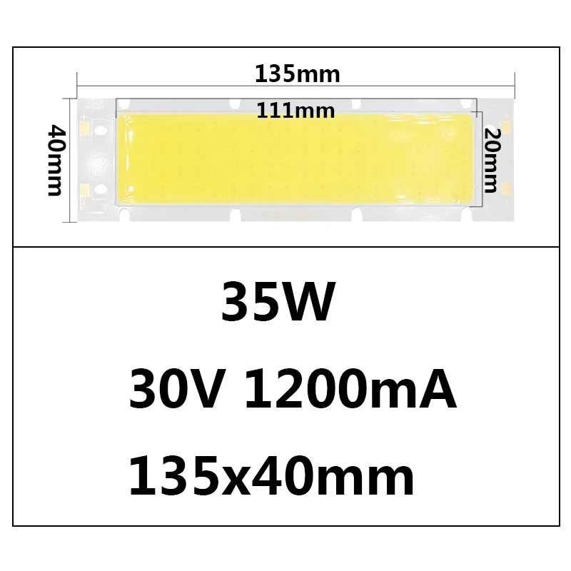 3 Вт, 7 Вт, 9 Вт, 35 Вт, 40 Вт, 65 Вт, 45 Вт, полная мощность, светодиодный COB светильник, чип, светодиодный COB большой бар для настенных ламп, автомобильный светильник, s трубка, автомобильная лампа, DIY светильник, источник - Испускаемый цвет: 35W 30V 1200mA