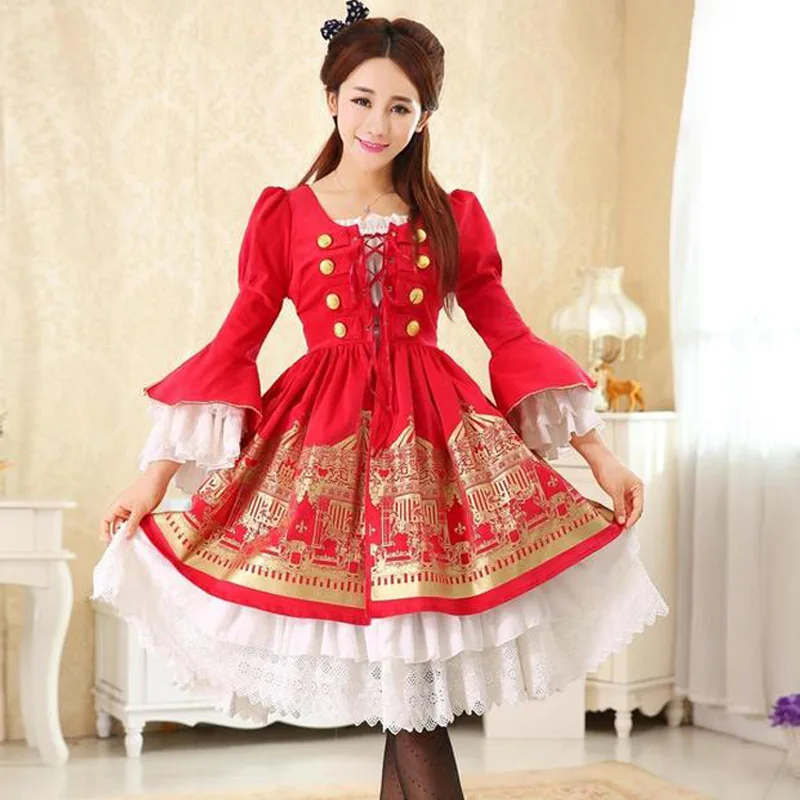 

Flare Sleeve Sweet Lolita Dress With Beautiful Carousel Print Custom Made Plus Size L31
