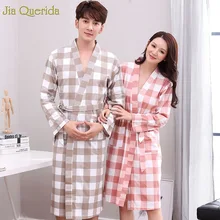 Мужские кимоно Ночная рубашка с длинным рукавос хлопок клетчатый комплект домашняя банная халат японское кимоно мужской и женский костюм халат