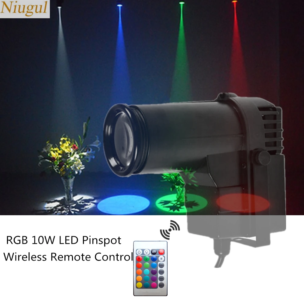

10W LED Spot Light/Remote Control Spotlight/RGB Beam Effect Stage Lighting/LED Pinspot Light Disco Mirror Ball Reflection Light
