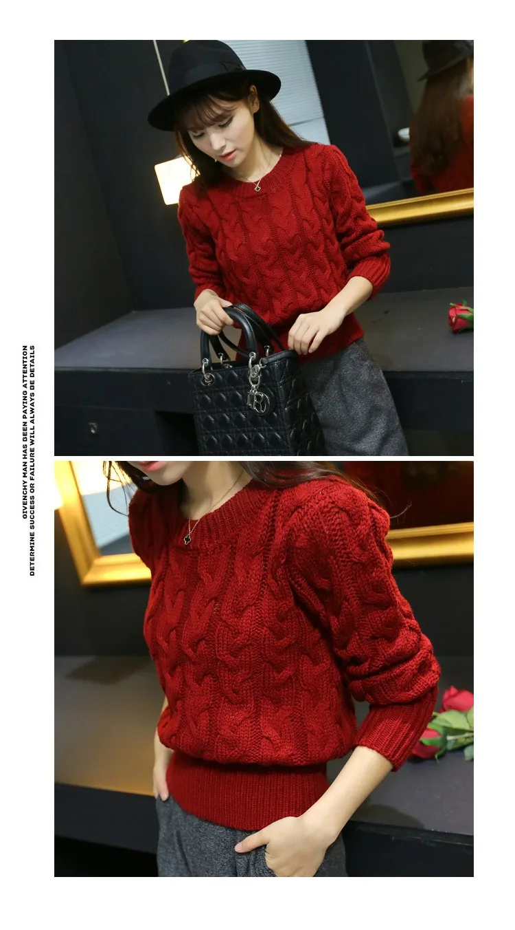 Retro Style Thick Line O-Neck Pullover Short Sweater Women Girl Spring 2016 (8)