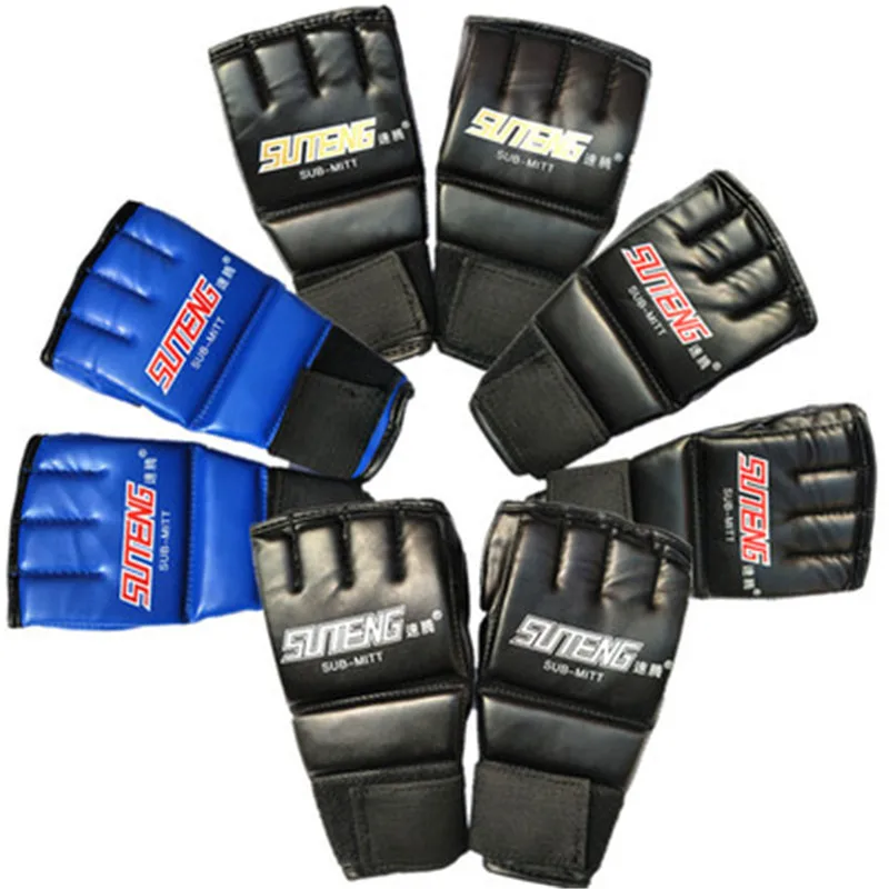 4 Pairs/lot PU Leather Half Mitts Mitten Muay Thai Training MMA Gloves