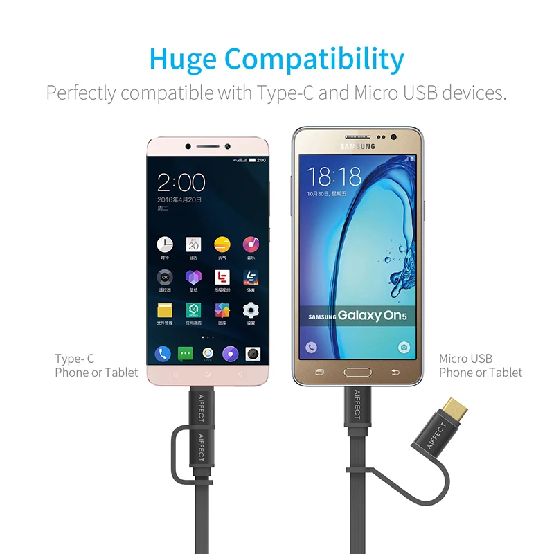 AIFFECT 2 интерфейса в 1 Micro B и type C к USB кабель для передачи данных зарядный Mini usb