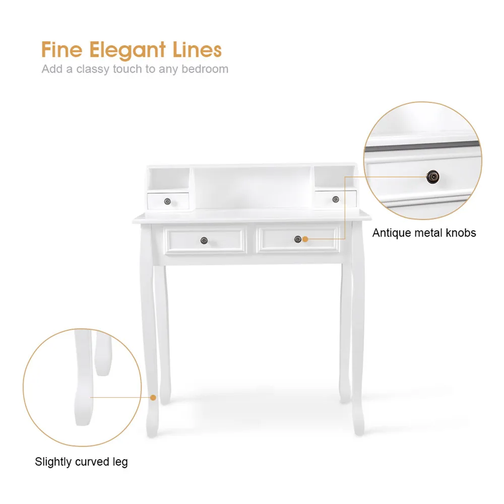 LANGRIA Makeup Dressing Table Vanity with 4 Drawers, 3 Open Storage Compartments and Solid Rubberwood Legs Makeup Dresser-White 9