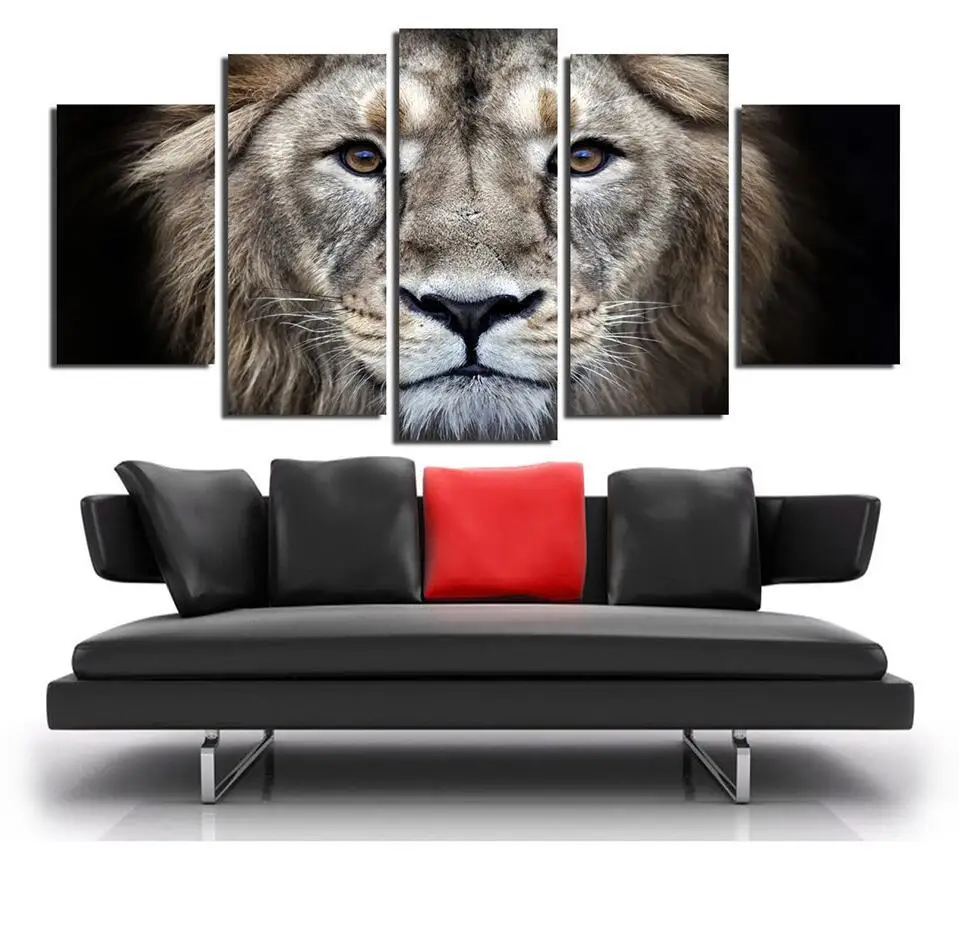 

Framework Artworks HD Printing Decoration Modern Wall Art 5 Pieces Lion Abstract Paintings Poster Modular Canvas Animal Pictures