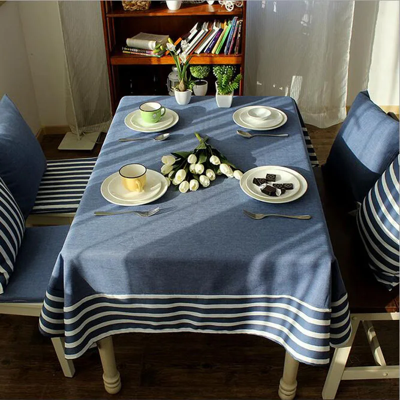 

Oversize 140*220 Retro Navy Wind Table Cloth Cotton Linen Striped Picnic Party Tablecloth Dustproof Coffee Table Cover Oil Cloth