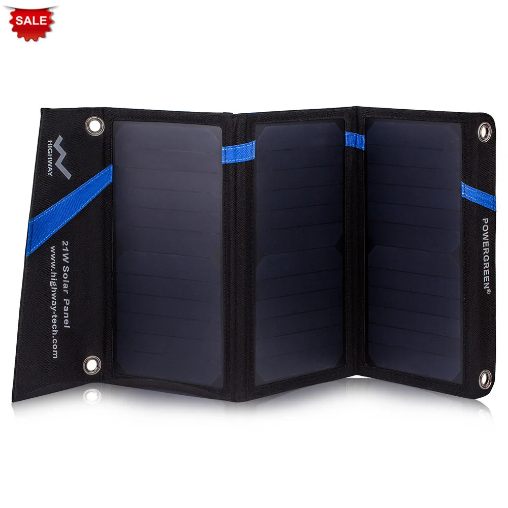 

PowerGreen Solar Charger Sunlight Energy Power Bank 21 Watts Folding 5V 2A Solar Mobile Phone Charger Panel for Mobile Phone