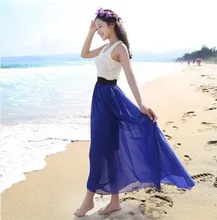 20 Colors new fashion women summer clothing bohemian Elastic Waist Chiffon Long Maxi Skirt Girl's Pleated Ruched skirt W00233 ruched high waist maxi trumpet skirt