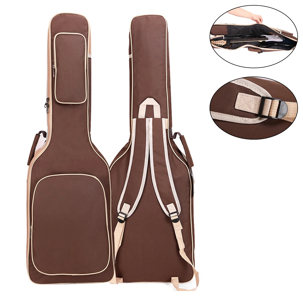 

101 x 33 x 6cm Oxford Fabric Coffee Electric Guitar Case Gig Bag Double Straps Pad 8mm Cotton Thickening Waterproof Backpack