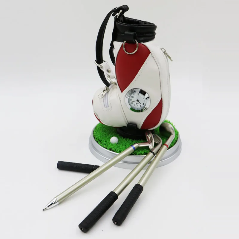 Golf Pen Holder Golf Bag three Ballpoints and clock Creative Perfact