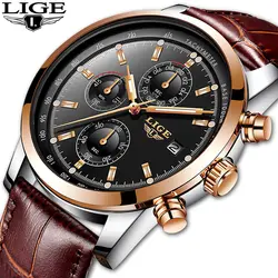 LIGE для мужчин s часы лучший бренд класса люкс кожа Повседневное кварцевые часы для мужчин Военная Униформа Спорт
