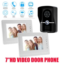 HD New Wired 7″ Color Screen Video Door Phone Intercom System + 1 Waterproof Door Camera + 2 White Monitor