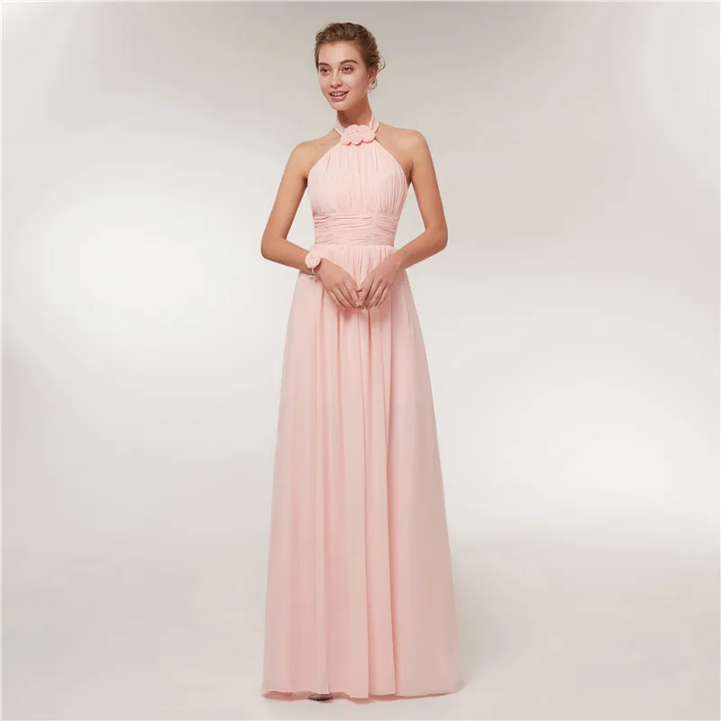 Beauty-Emily Long Chiffon Blush Pink Bridesmaid Dresses - Simple A-Line Formal Party Prom Dresses image 6