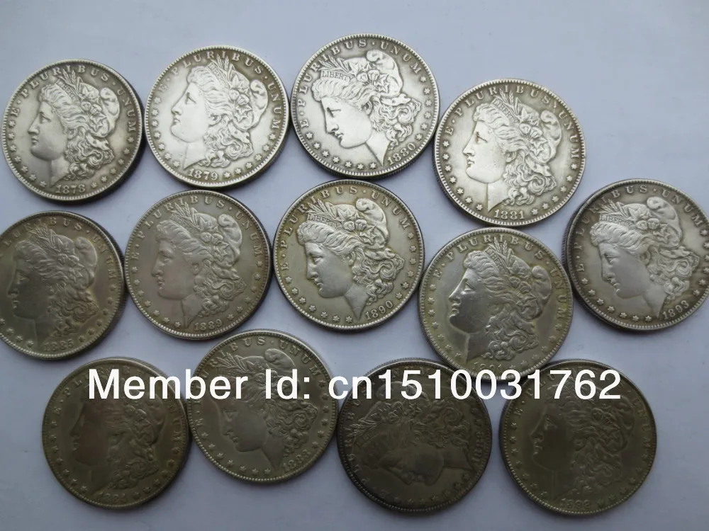

Morgan Dollar 13-CC (13PCS) dates Copy Coins Silver Plated