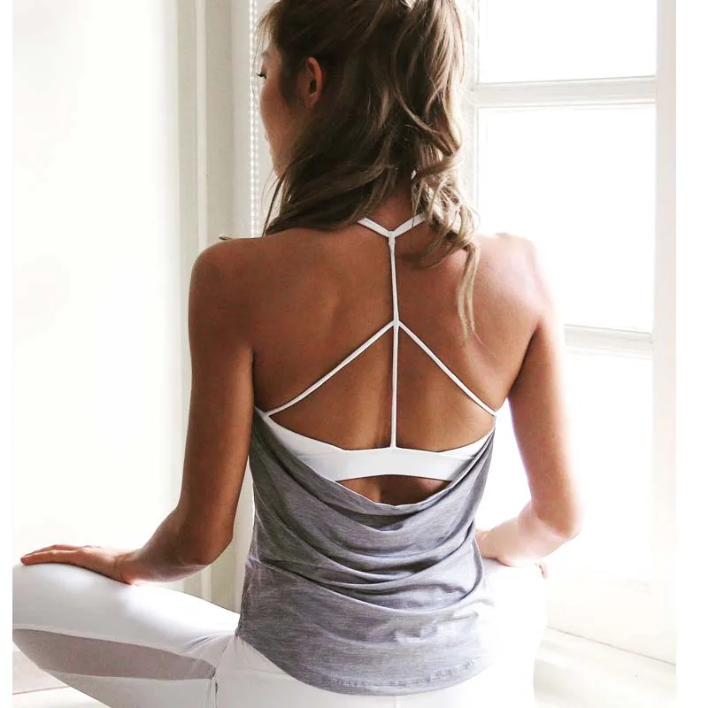 Fack two pcs women's inner padd yoga top tank woman sports long vests fitness running shirt gym wor