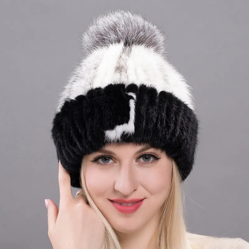 Меховая шапка из норки с надписью A ~ Z модная женская одежда зимние шапки вязаная