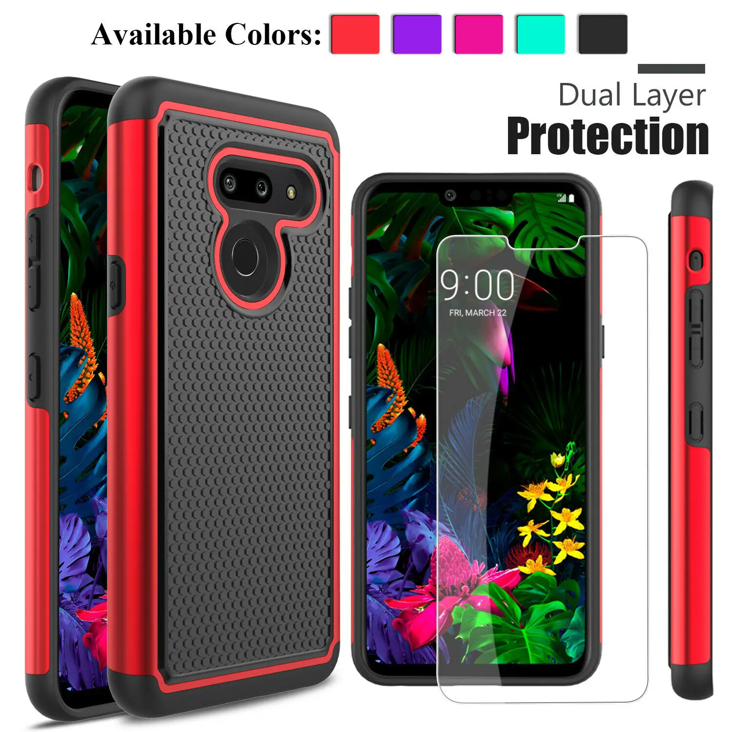 

2 in 1 Hybrid Case For LG G8 / G8 ThinQ Shockproof Armor Rugged Rubber PC Phone Cover Hard Skin Shell With Tempered Glass