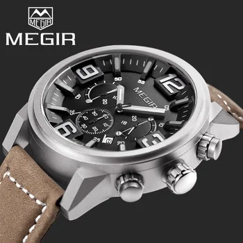 

MEGIR Chronograph Casual Watches Men Luxury Brand Military Sport Quartz Watch Genuine Leather Men's Wristwatch relogio masculino