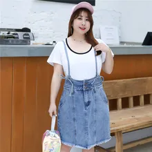 Летняя женская джинсовая юбка больших размеров с завышенной талией Jupe Slim college Wind окантовка черная юбка на бретелях женские повседневные юбки с карандашом