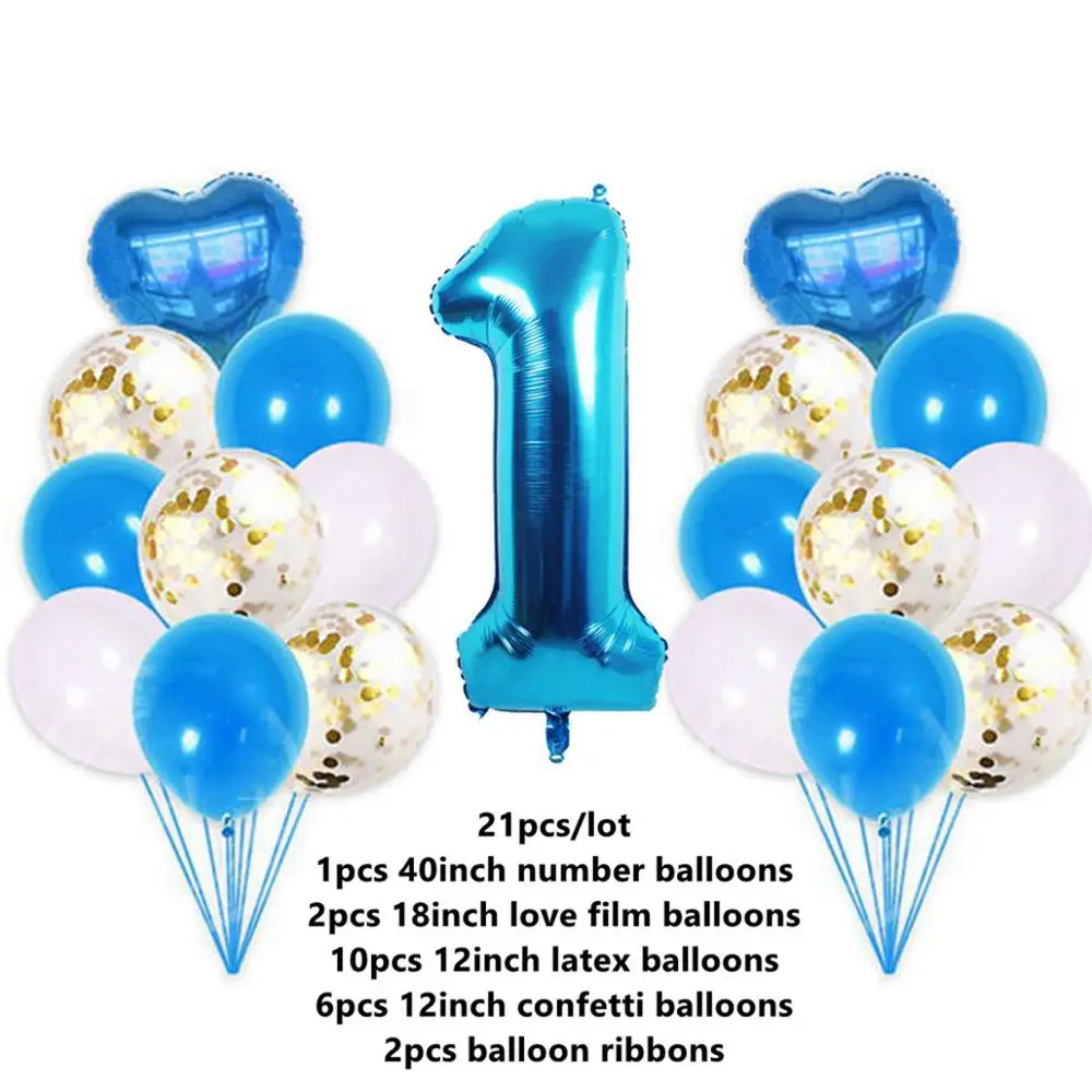 Taoup 19 шт. первый день рождения Balloosn набор 1st Baby Shower номер 1 год латексные шары конфетти Количество шариков Аксессуары - Цвет: Blue Balloons