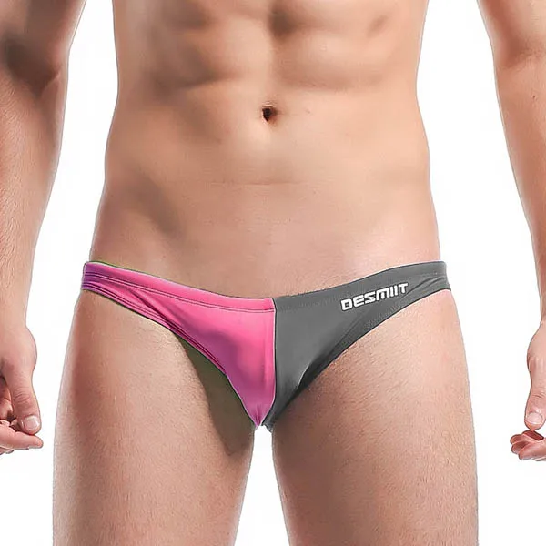 DESMIIT Брендовые мужские сексуальные плавки, новые плавательные трусы, облегающие плавки, мужские плавки, яркие цвета, подходящий дизайн - Цвет: Pink with Gray
